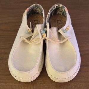 Hey Dude womens White Moccasins with Beaded Accents